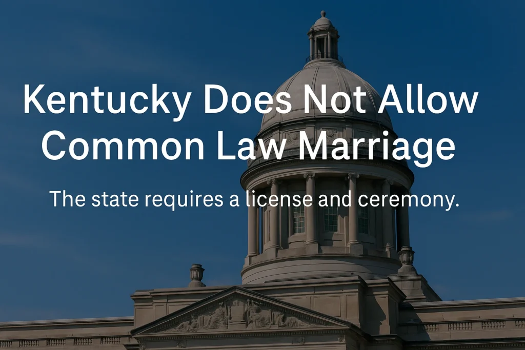 Kentucky State Capitol with text saying 'Kentucky Does Not Allow Common Law Marriage