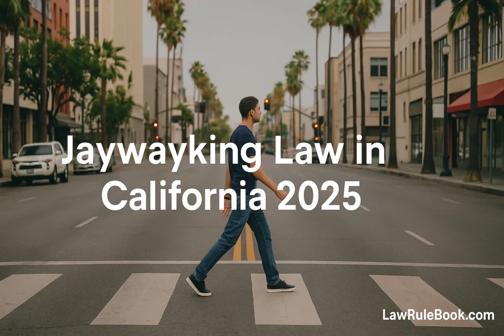 Pedestrian crossing a California street outside a crosswalk under new jaywalking law 2025