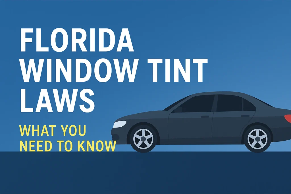 Illustration of a tinted car with Florida window tint law text