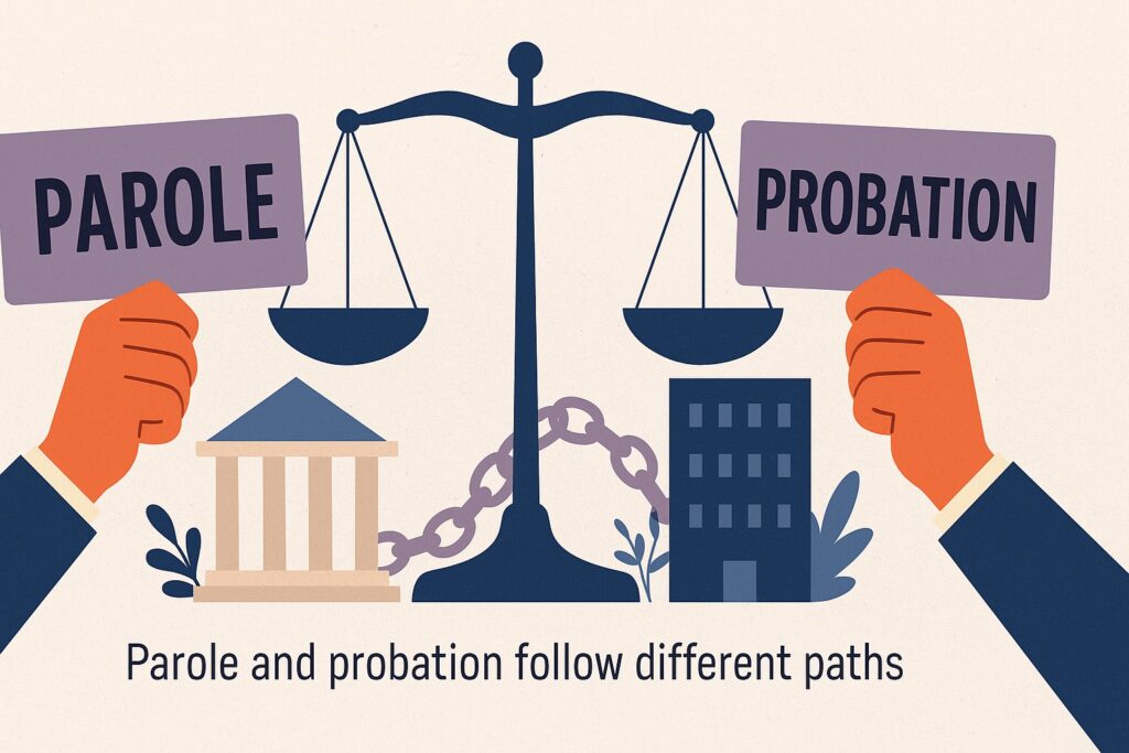 Scale of justice comparing parole and probation