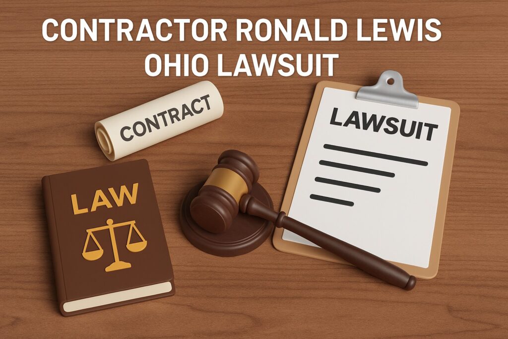 3D legal-themed image showing gavel, law book, contract, and lawsuit file