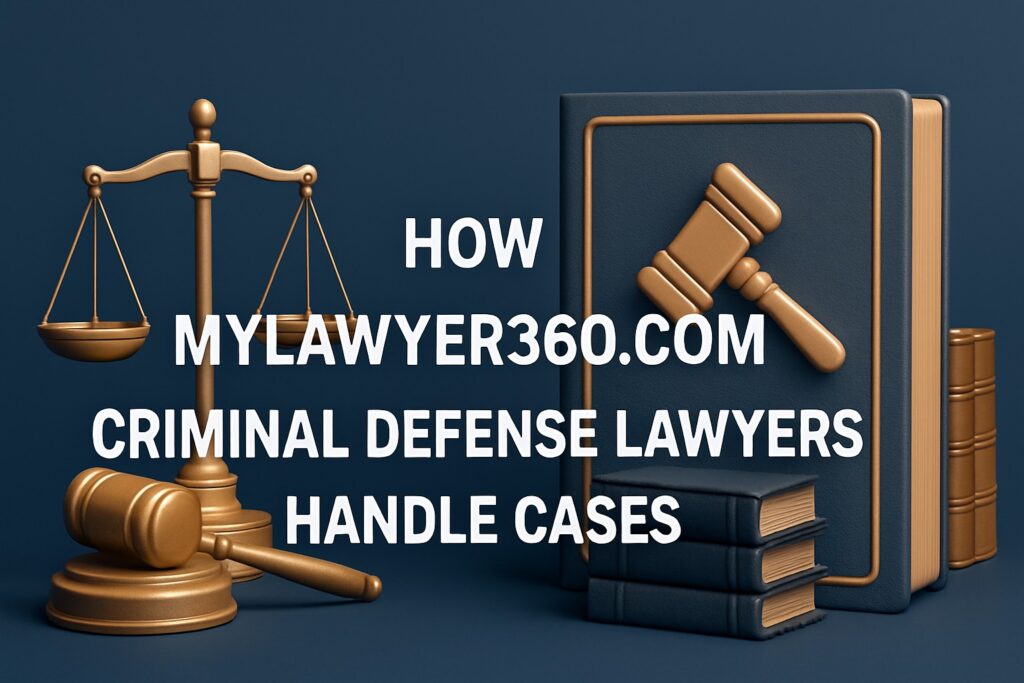 3D legal scene with justice scales, gavel, and law books beside bold text on criminal defense help